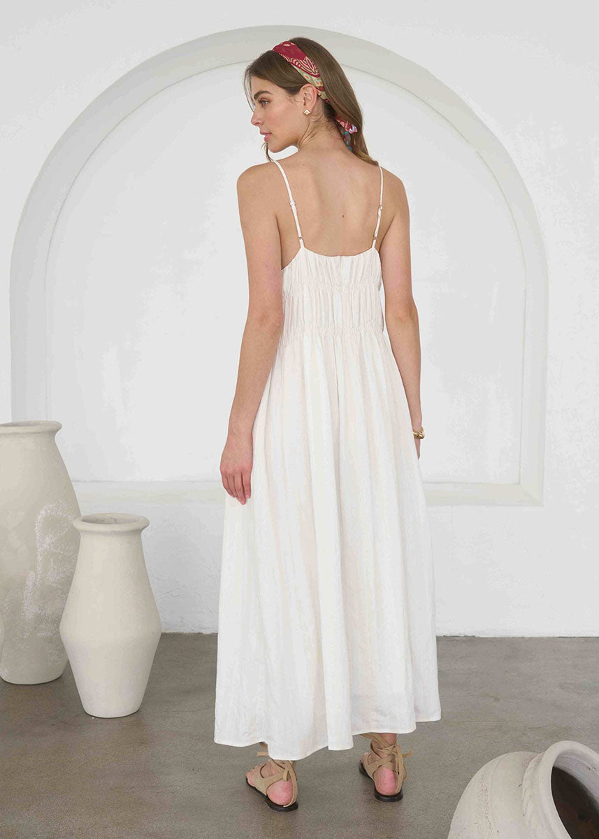Catherine V-Neck Midi Dress - Cream Multi