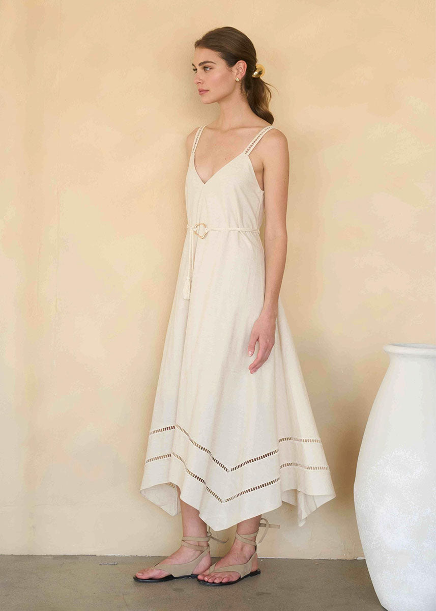 Lola Asymmetric Midi Dress - Oatmeal