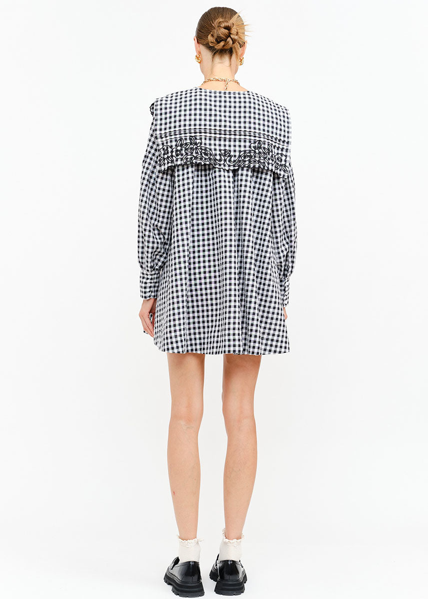 Riley Embroidered Mini Dress - Black