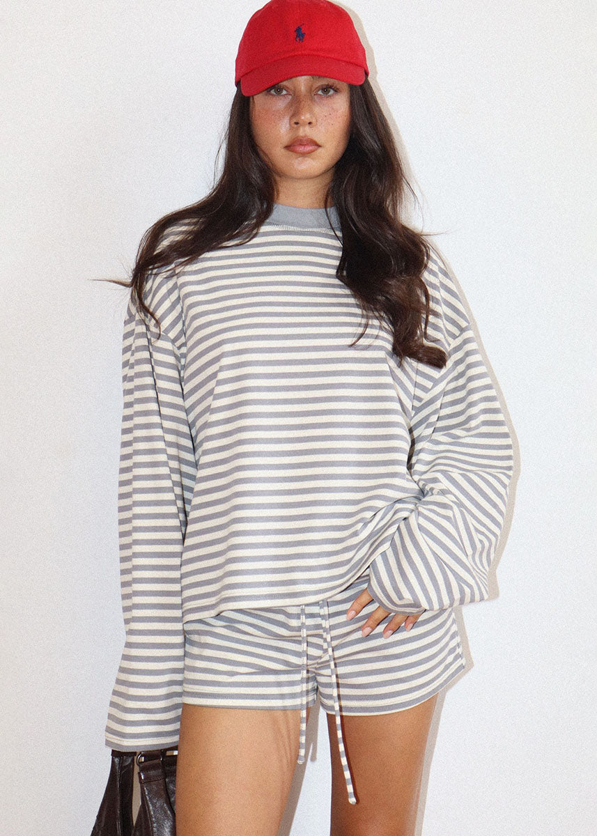 Ada Striped Lounge Shorts - Grey