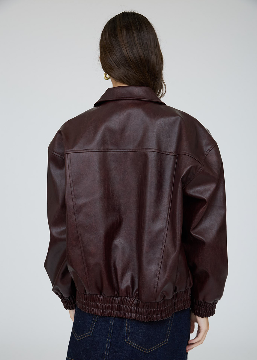Adile Faux Leather Jacket - Burgundy