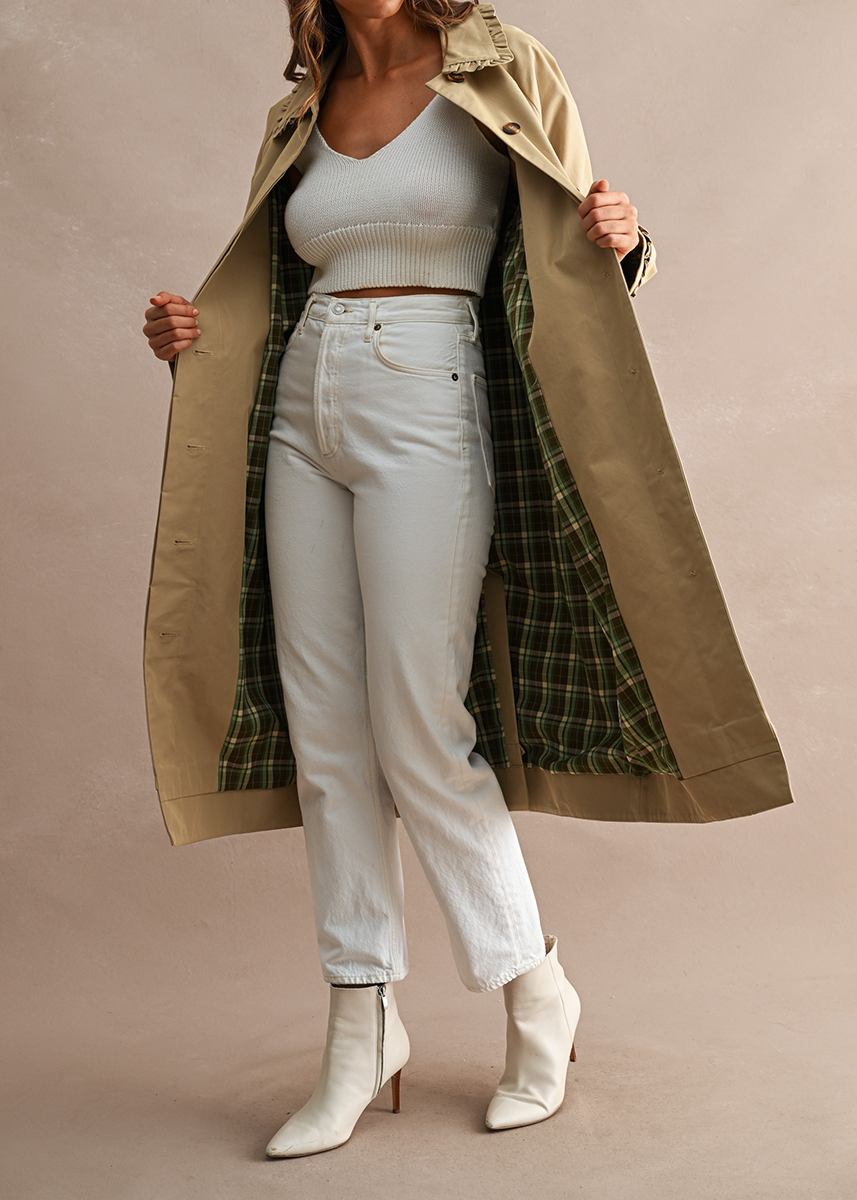 Martina Ruffle Trim Trench Coat - Taupe