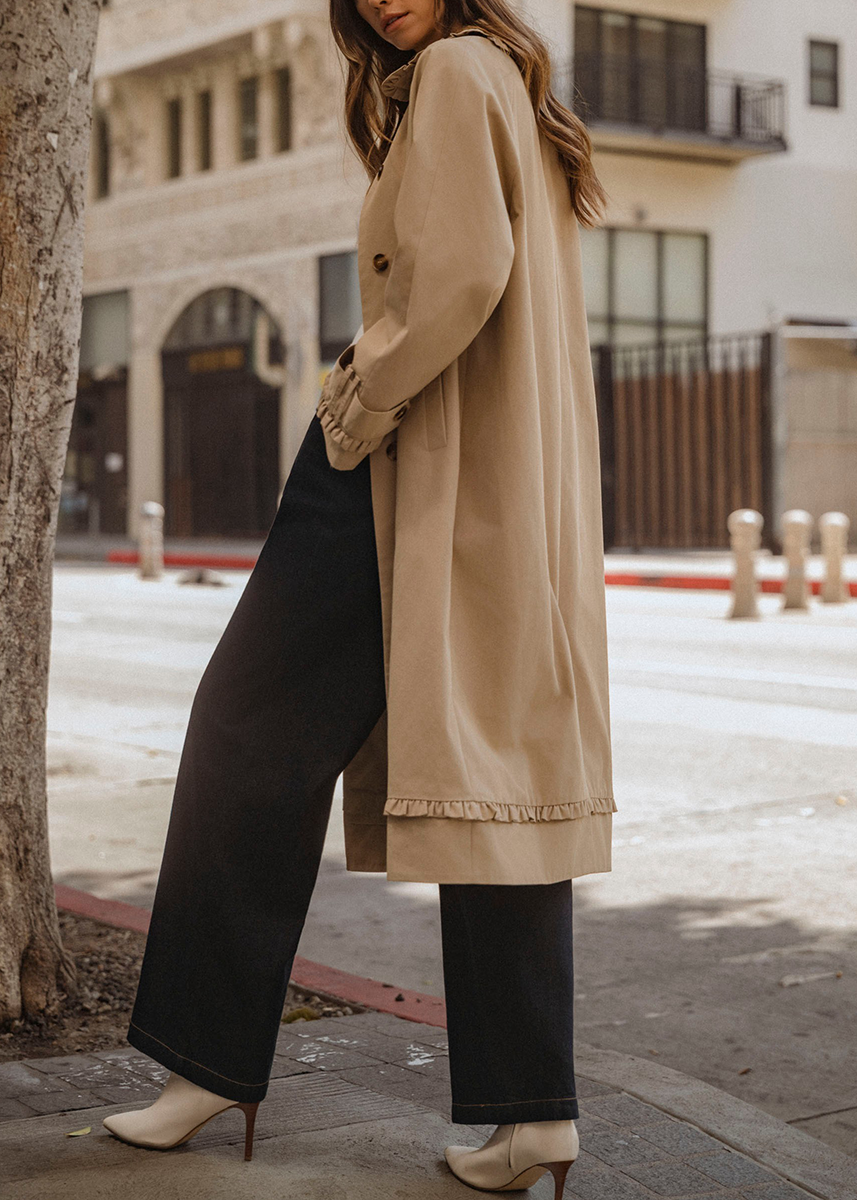 Martina Ruffle Trim Trench Coat - Taupe