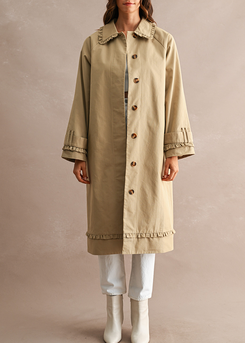 Martina Ruffle Trim Trench Coat - Taupe