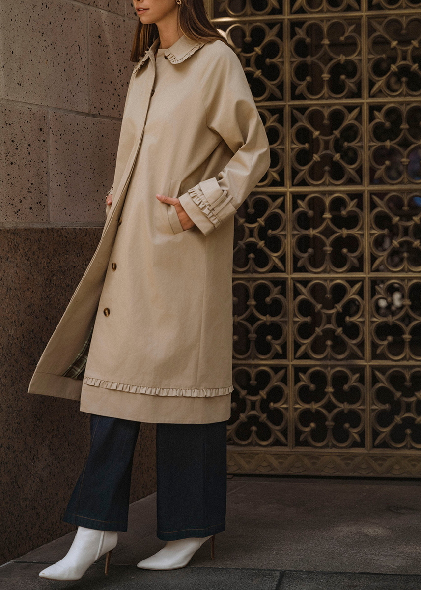 Martina Ruffle Trim Trench Coat - Taupe