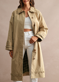 Martina Ruffle Trim Trench Coat - Taupe
