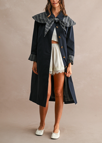 Elinia Longline Cape Scarf Trench Coat - Navy