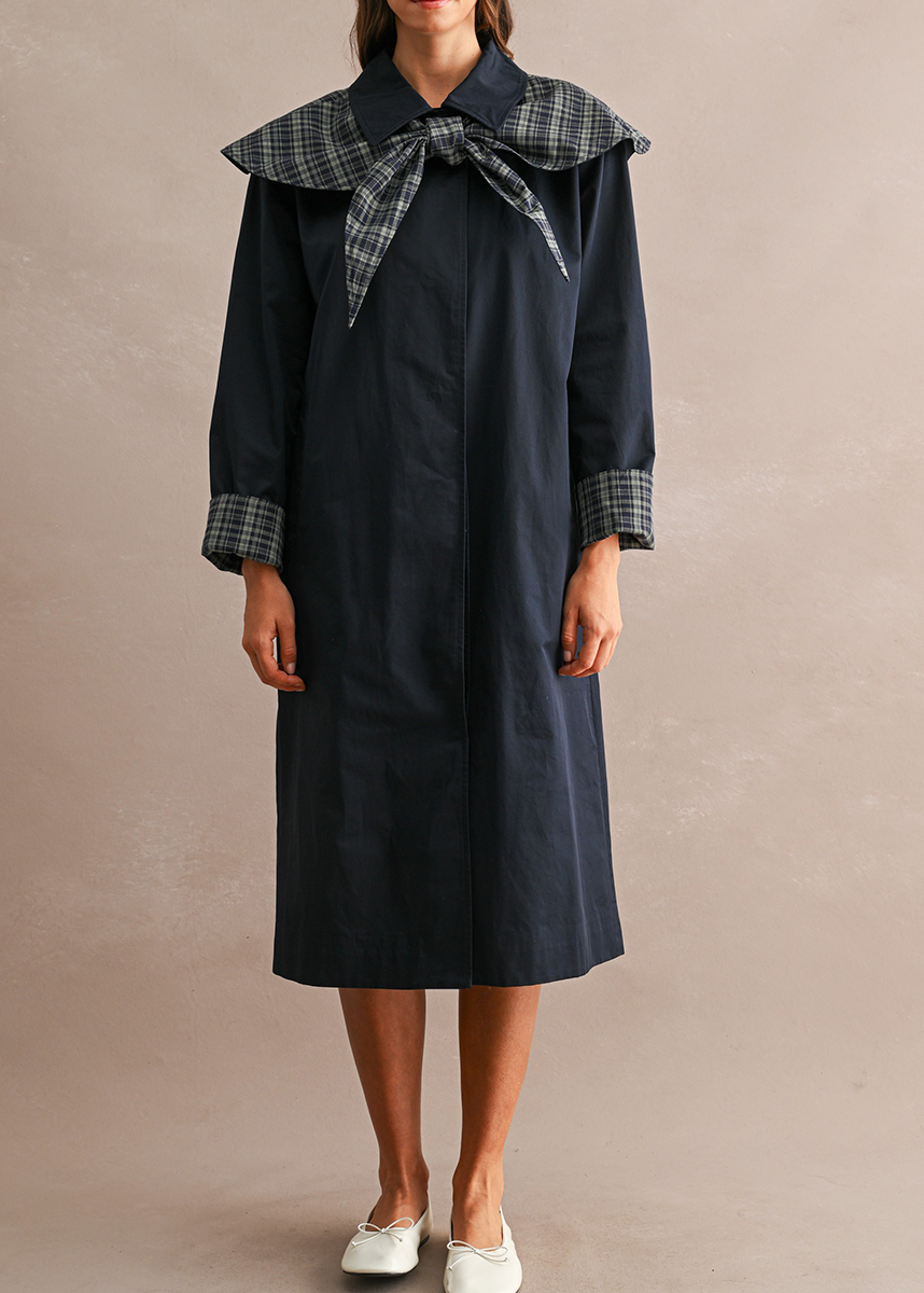 Elinia Longline Cape Scarf Trench Coat - Navy