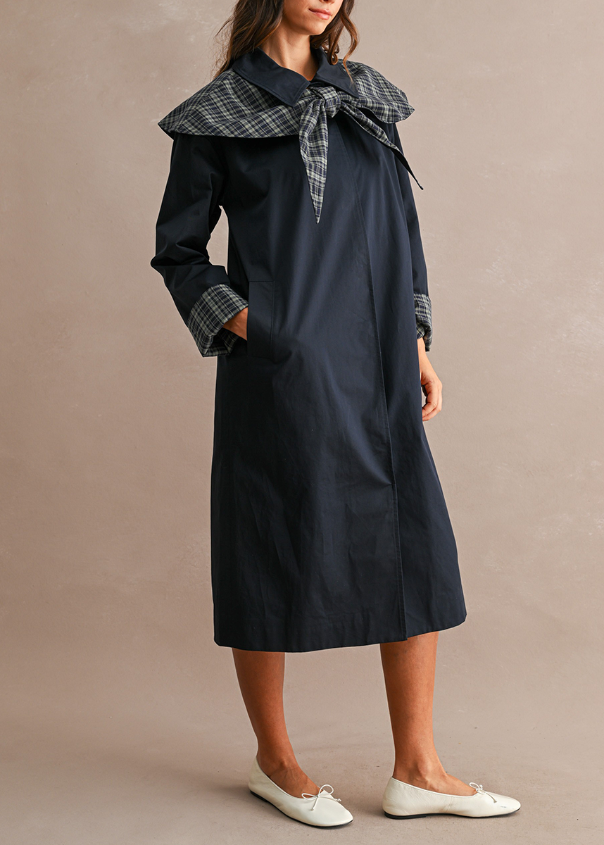 Elinia Longline Cape Scarf Trench Coat - Navy