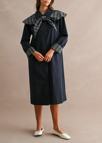 Elinia Longline Cape Scarf Trench Coat - Navy