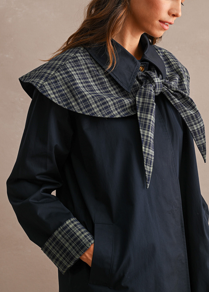 Elinia Longline Cape Scarf Trench Coat - Navy