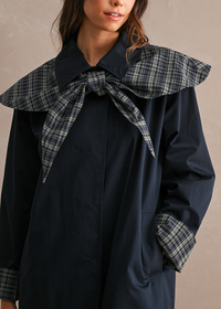 Elinia Longline Cape Scarf Trench Coat - Navy