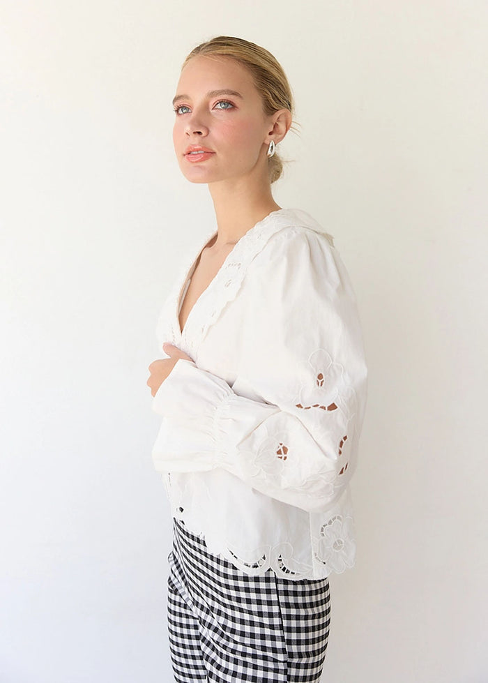 Femme Embroidery Ruffle Top - White