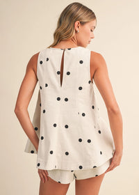 Haylie Polka Dot Tank & Shorts Set - Ivory & Black