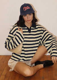 Carrington Striped L/S Polo - Navy