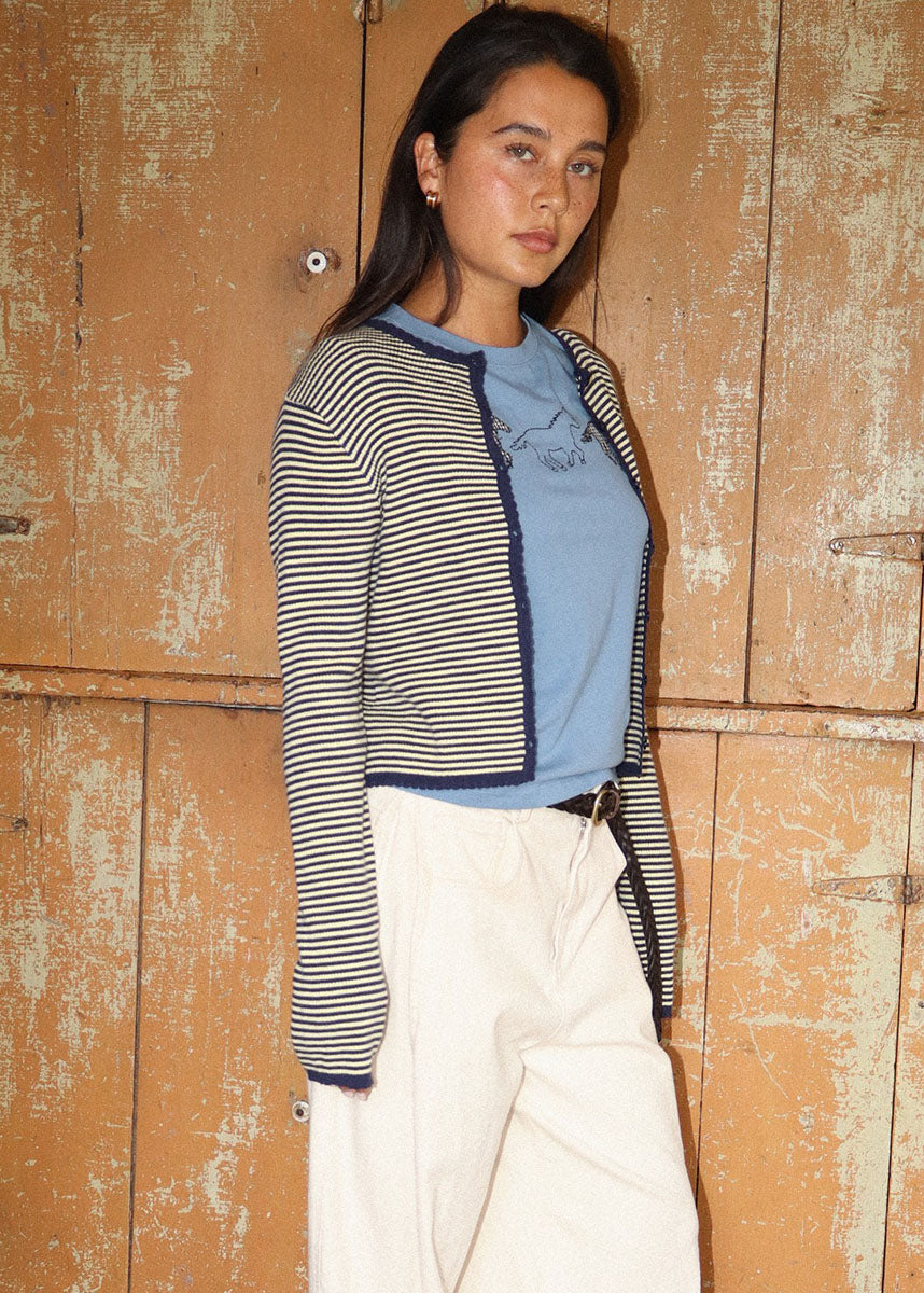 Beck Striped Cardigan - Navy & Lemon