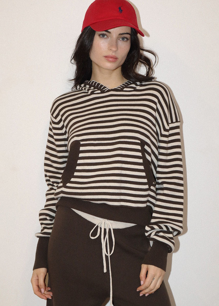 Veya Striped Cotton Hoodie - Oat & Brown