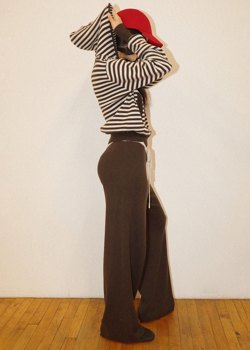 Veya Striped Cotton Hoodie - Oat & Brown