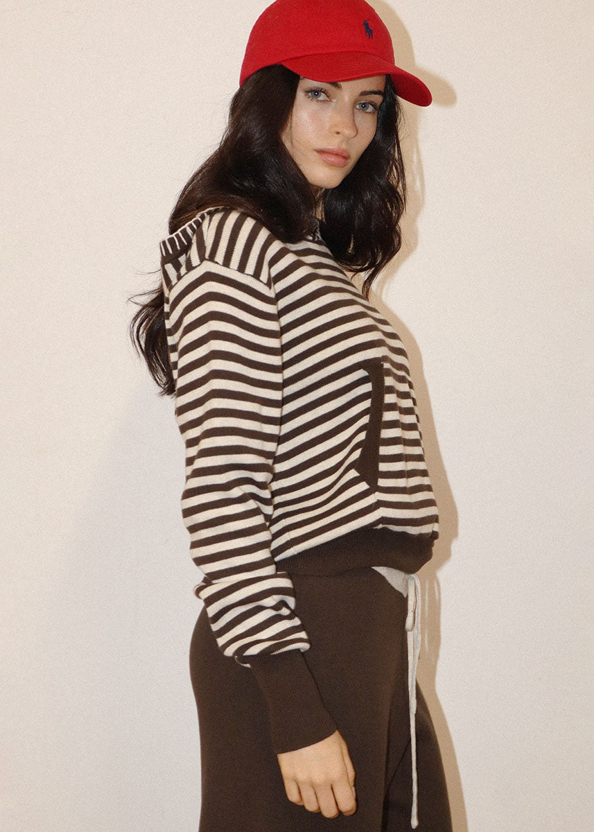 Veya Striped Cotton Hoodie - Oat & Brown