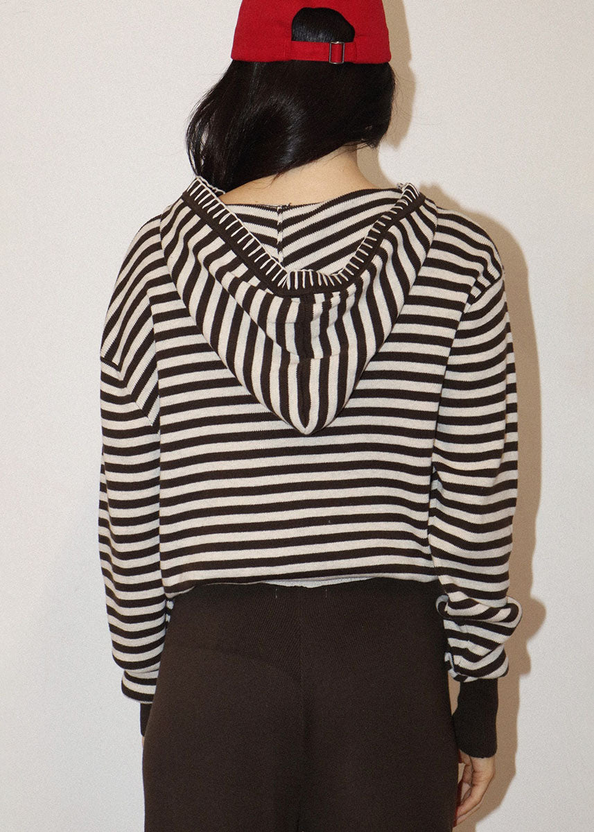 Veya Striped Cotton Hoodie - Oat & Brown