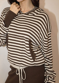 Veya Striped Cotton Hoodie - Oat & Brown