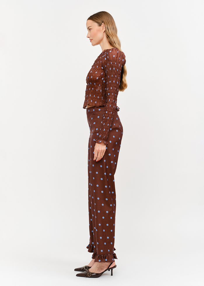 Paloma Straight Ruffle Polka Dot Pant - Brown