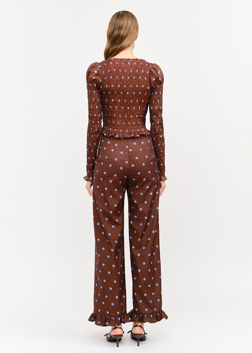 Paloma Straight Ruffle Polka Dot Pant - Brown