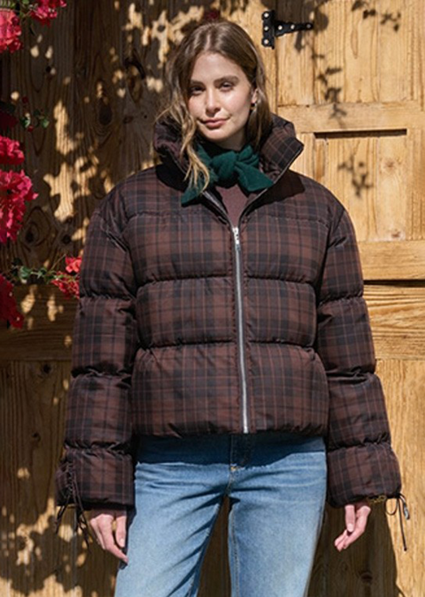 Marlee Plaid Puffer Jacket - Chocolate