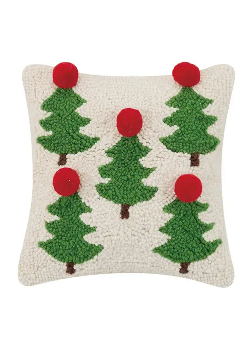 Christmas Trees Pom Pom Hook Pillow