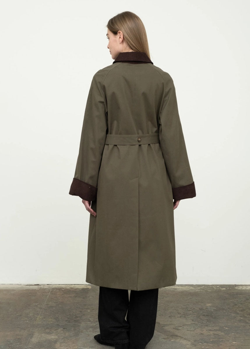 Dylan Corduroy Trench Coat - Olive
