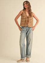 Ivy Striped Knit Tie-Front Vest - Mocha & White