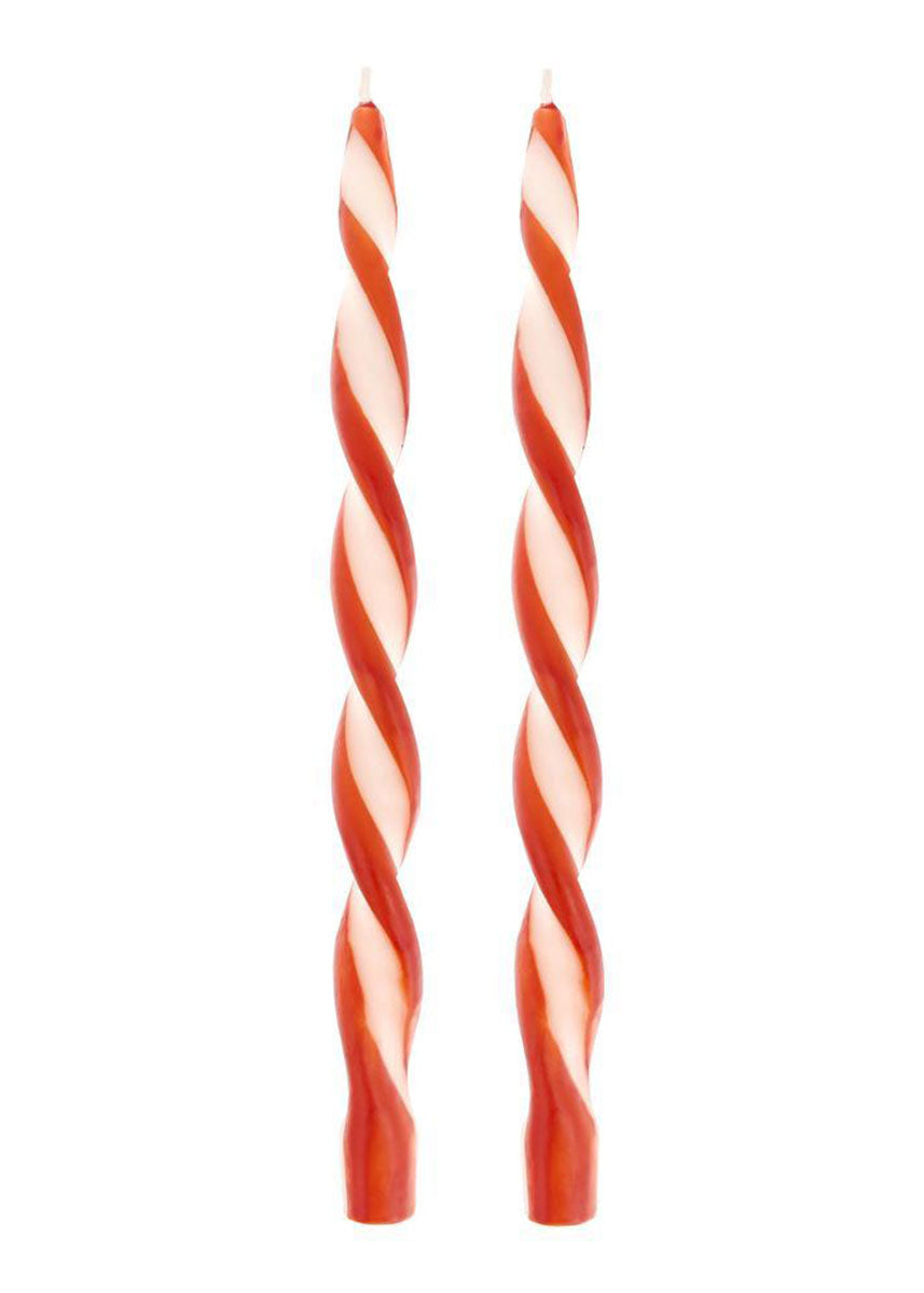 Red Stripe Twist Candles (Set of 2)