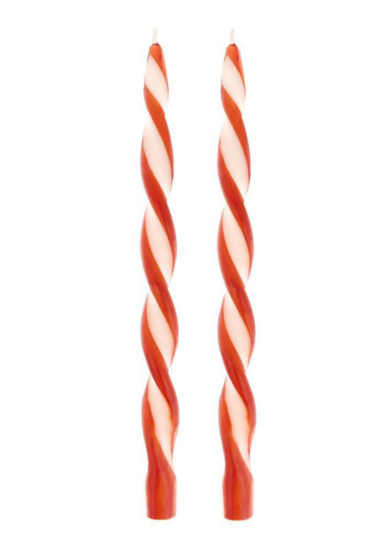 Red Stripe Twist Candles (Set of 2)