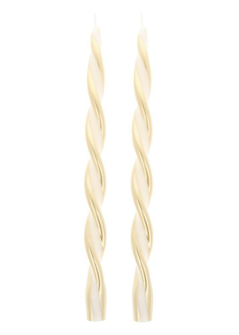 Gold Stripe Twist Candles (Set of 2)