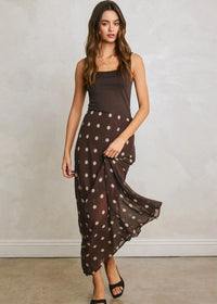 Frannie Polka Dot Chiffon Maxi Skirt - Chocolate Cream