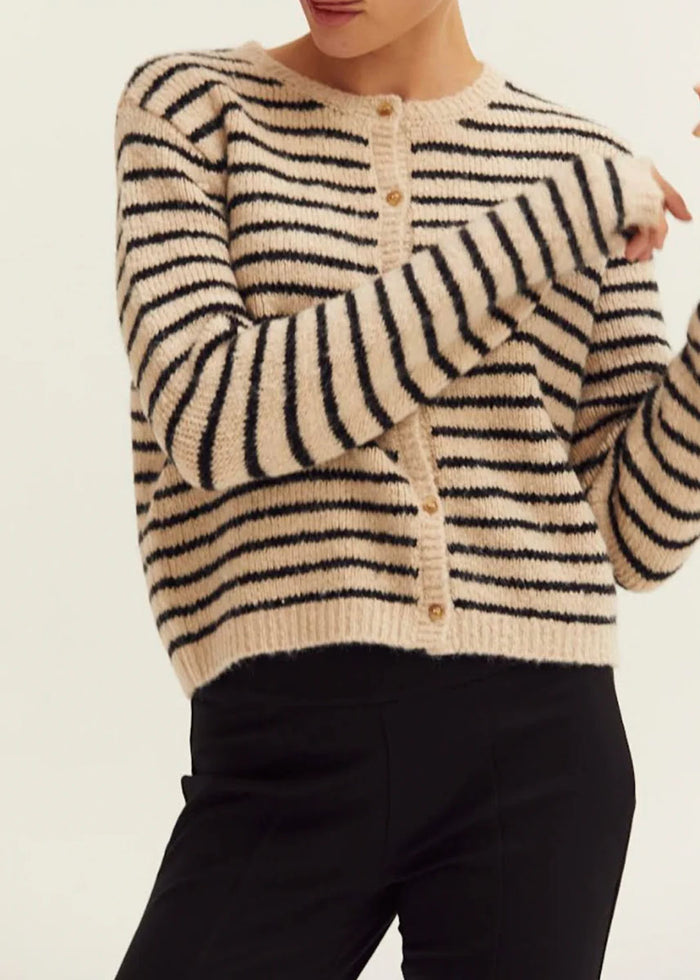 Riley Button-Down Cardigan - Oatmeal & Black