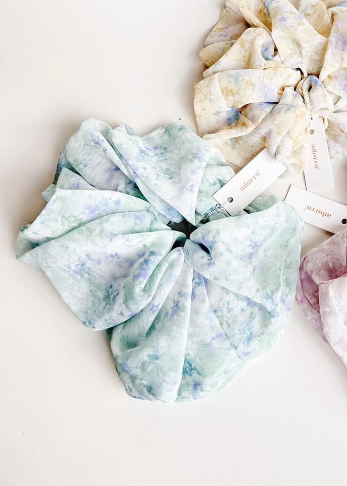 Watercolor Floral Scrunchie - Blue