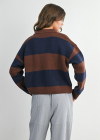 Myla Collared Sweater - Brown & Navy