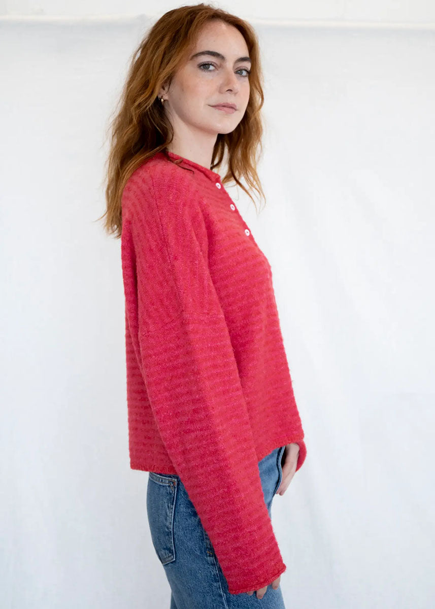 Piper Mini Striped Cardigan - Cherry Red