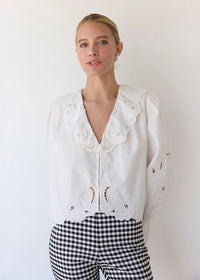 Femme Embroidery Ruffle Top - White