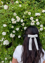 Embellished Hair Bow Barrette Clip - White