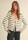 Nancy Striped Tie-Front Cardigan - White & Black
