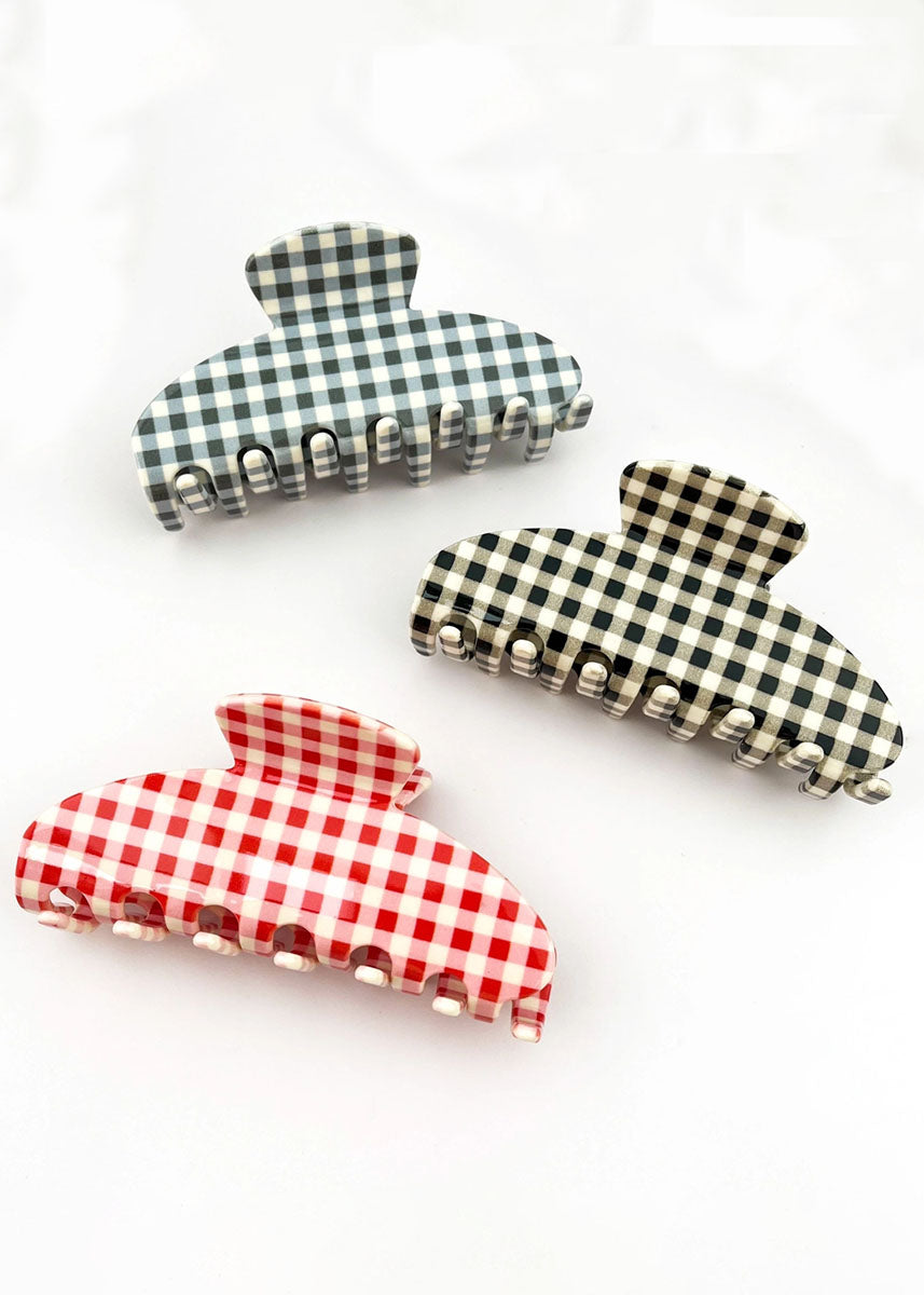 Classic Gingham Claw Clip - Grey