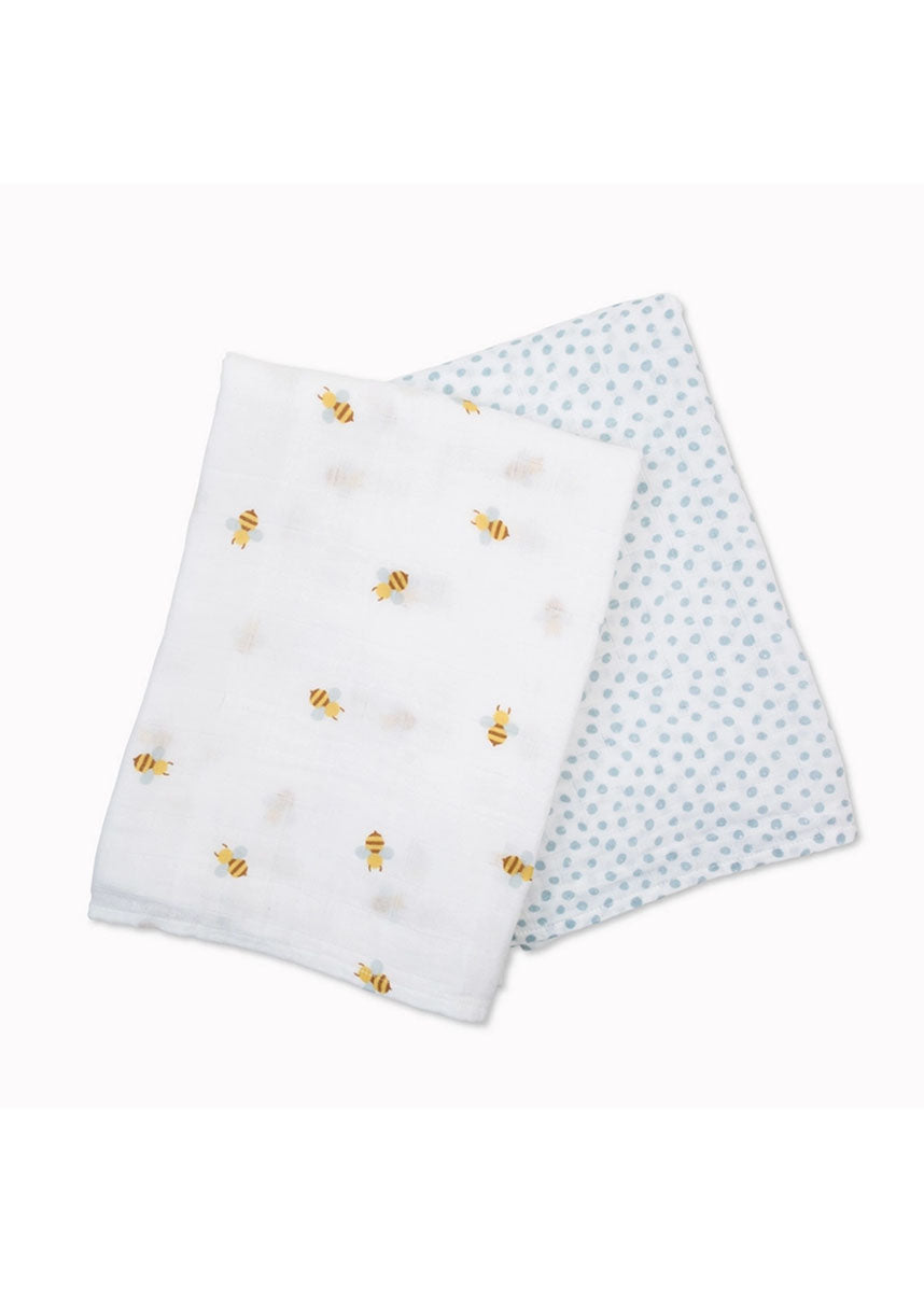 2-Pack Cotton Swaddles - Bees & Dots