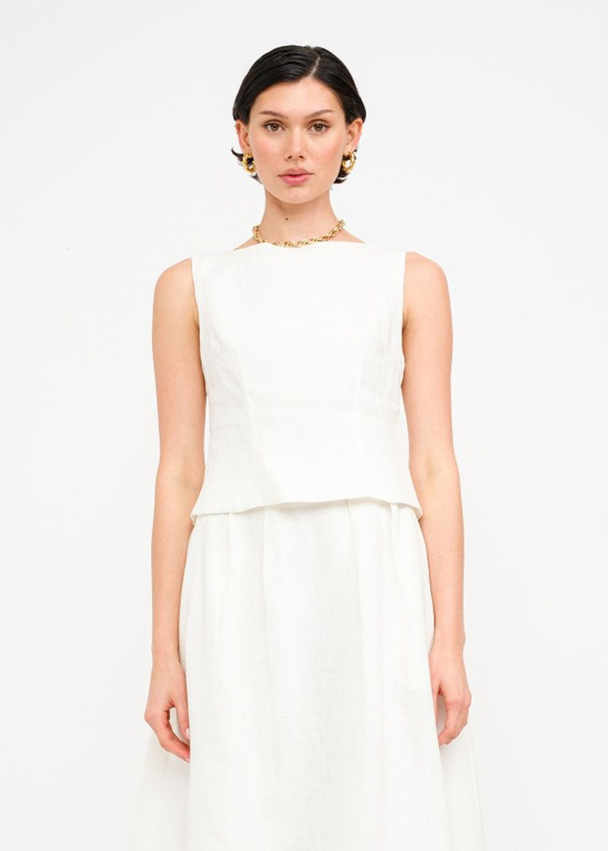 Josefina Linen Sleeveless Top - Off White