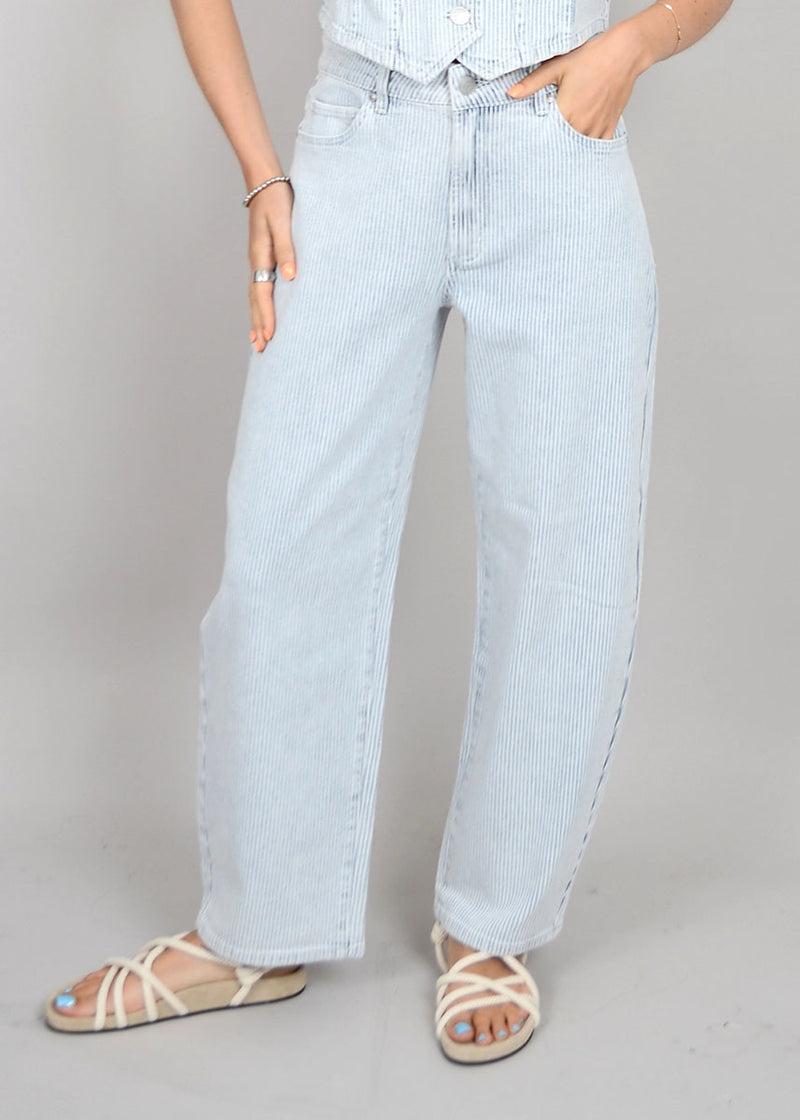 Sammi Stripe Barrel Jeans - Blue