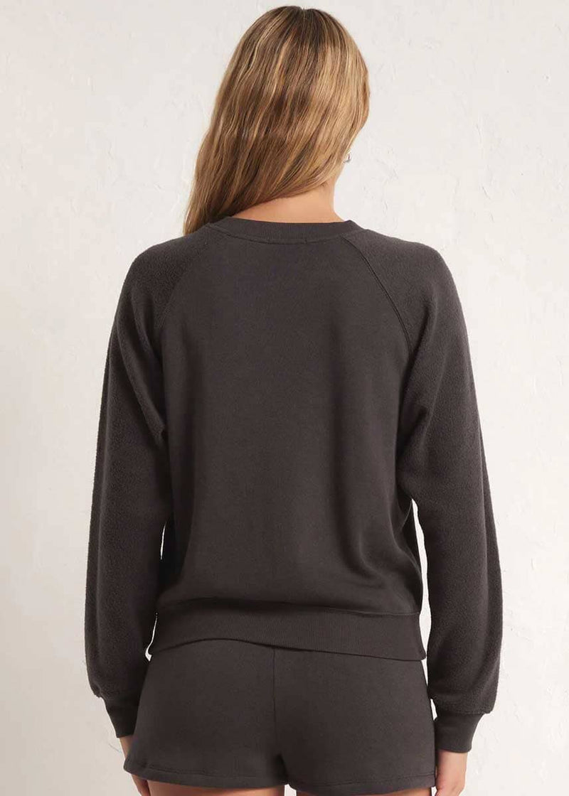 Saldana Reverse Fleece Top - Asphalt