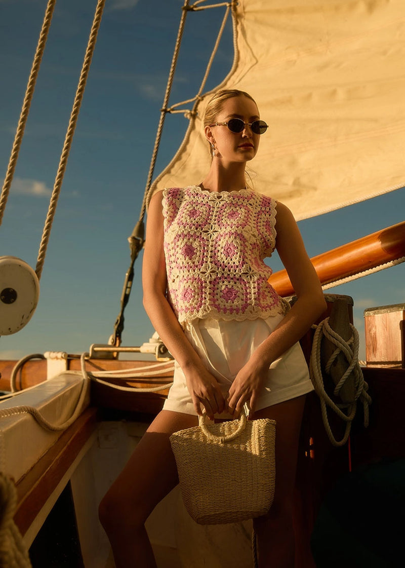 Jenny Crochet Tank - White & Pink