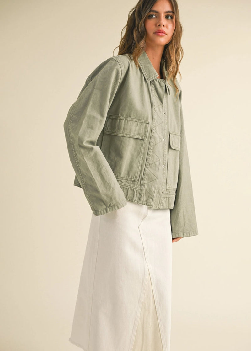 Brody Washed Cotton Jacket - Sage