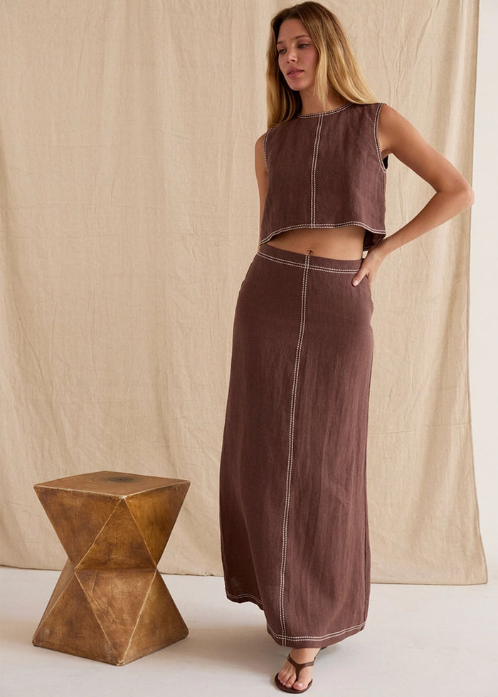 Kenzy Linen Maxi Skirt - Brown